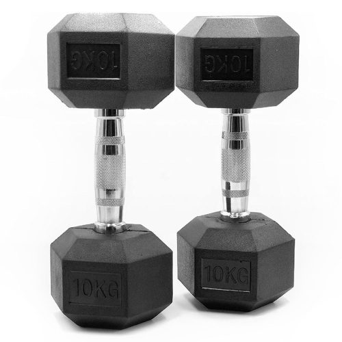 Mancuerna Hexagonal 10kgs con Revestimiento de Caucho - Pack 2uds