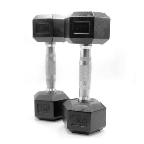 Mancuerna Hexagonal 4kgs con Revestimiento de Caucho - Pack 2uds