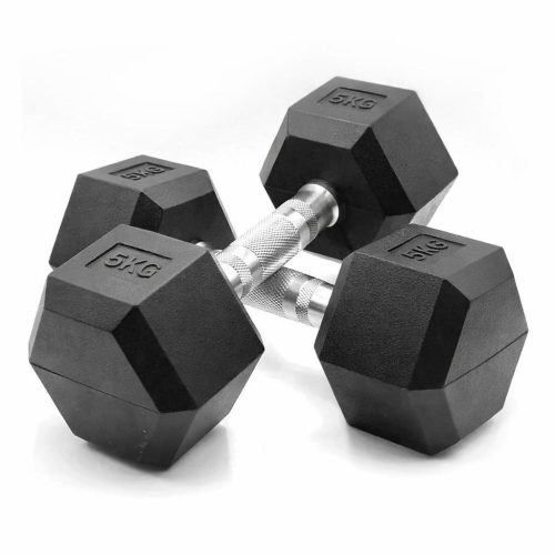 Mancuerna Hexagonal 5kgs con Revestimiento de Caucho - Pack 2uds