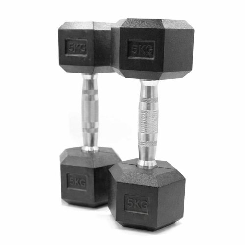 Mancuerna Hexagonal 5kgs con Revestimiento de Caucho - Pack 2uds