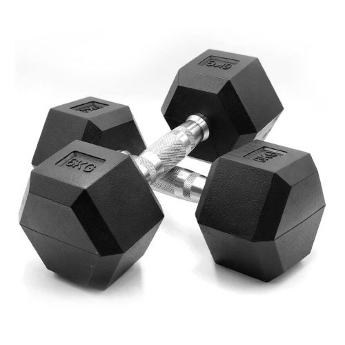 Mancuerna Hexagonal 6kgs con Revestimiento de Caucho - Pack 2uds