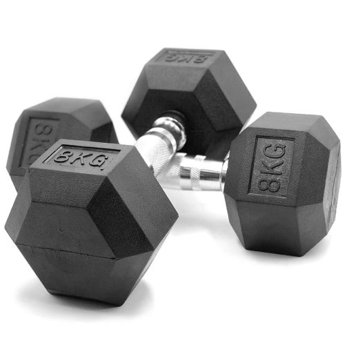 Mancuerna Hexagonal 8kgs con Revestimiento de Caucho - Pack 2uds