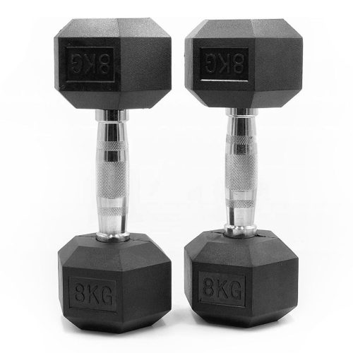 Mancuerna Hexagonal 8kgs con Revestimiento de Caucho - Pack 2uds