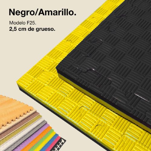 Tatami Puzzle 2,5cm Amarillo/Negro 100x100cm, Reversible Antideslizante F
