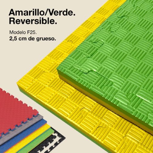 Tatami Puzzle 2,5cm Amarillo/Verde 100x100cm, Reversible Antideslizante F