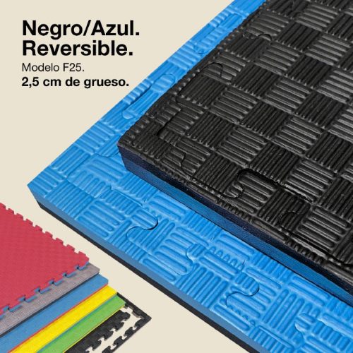 Tatami Puzzle 2,5cm Azul/Negro 100x100cm, Reversible Antideslizante F