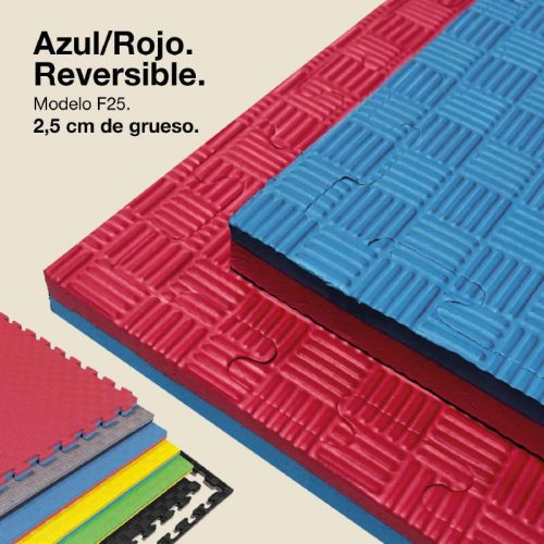 Tatami Puzzle 2,5cm Azul/Rojo 100x100cm, Reversible Antideslizante F
