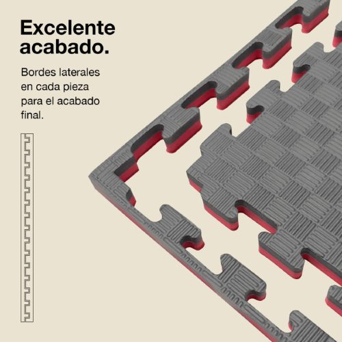 Tatami Puzzle 2,5cm Gris/Rojo 100x100cm, Reversible Antideslizante F