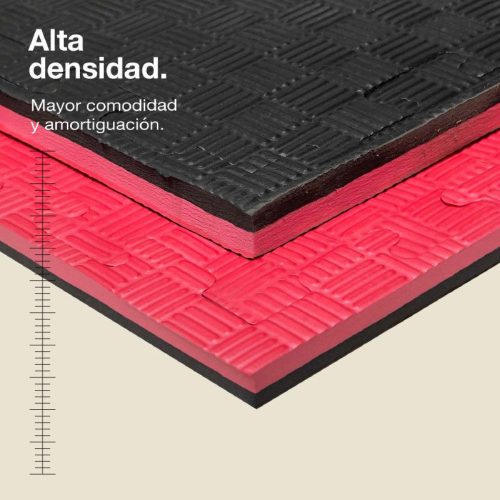 Tatami Puzzle 2,5cm Negro/Rojo 100x100cm, Reversible Antideslizante F