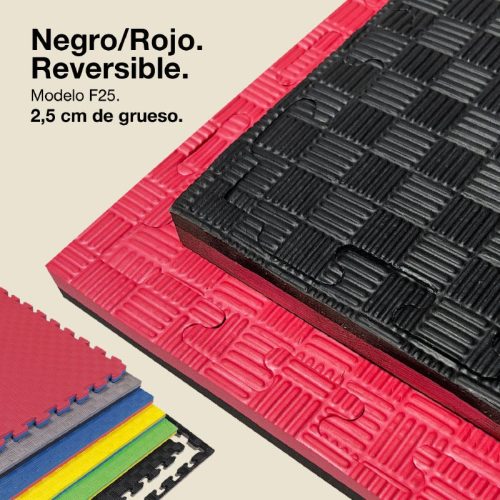 Tatami Puzzle 2,5cm Negro/Rojo 100x100cm, Reversible Antideslizante F