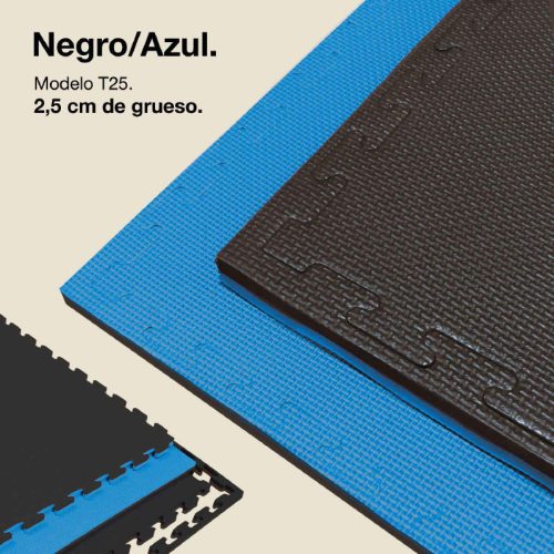 Tatami Puzzle 2,5cm Azul/Negro 100x100cm, Reversible Antideslizante T