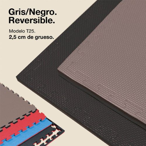 Tatami Puzzle 2,5cm Gris/Negro 100x100cm, Reversible Antideslizante T