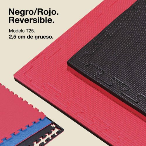 Tatami Puzzle 2,5cm Negro/Rojo 100x100cm, Reversible Antideslizante T