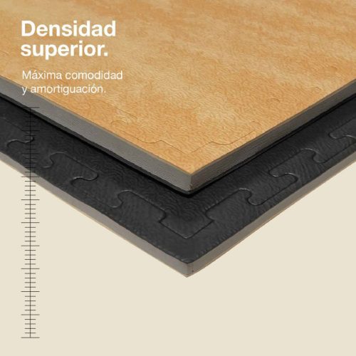 Tatami Puzzle 2,5cm Madera/Negro 100x100cm, Reversible Densidad Superior, Antideslizante Texturizado