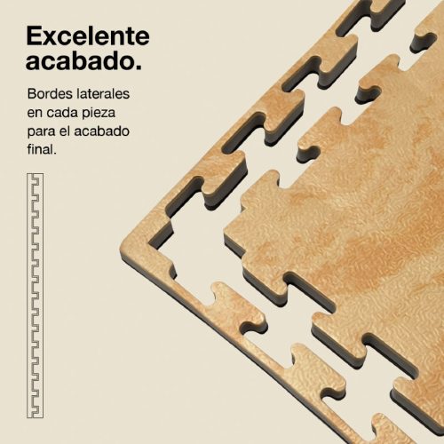 Tatami Puzzle 2,5cm Madera/Negro 100x100cm, Reversible Densidad Superior, Antideslizante Texturizado