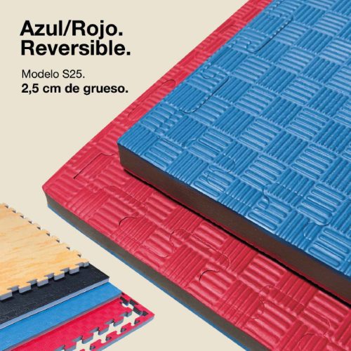 Tatami Puzzle 2,5cm Azul/Rojo 100x100cm, Densidad Superior, Reversible Antideslizante F