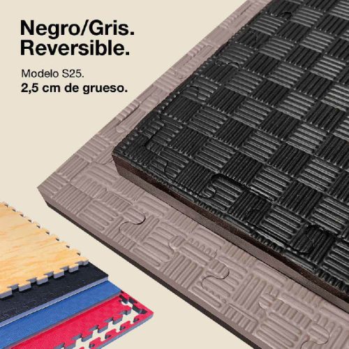 Tatami Puzzle 2,5cm Gris/Negro 100x100cm, Densidad Superior, Reversible Antideslizante F