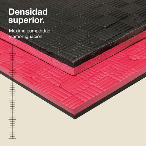 Tatami Puzzle 2,5cm Negro/Rojo 100x100cm, Densidad Superior. Reversible Antideslizante F