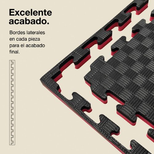 Tatami Puzzle 2,5cm Negro/Rojo 100x100cm, Densidad Superior. Reversible Antideslizante F