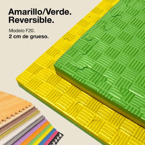Tatami Puzzle 2cm Amarillo/Verde 100x100cm, Reversible Antideslizante F