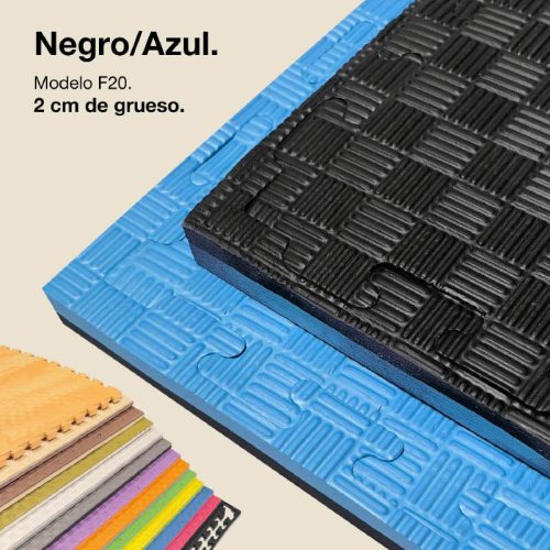 Tatami Puzzle 2cm Azul/Negro 100x100cm, Reversible Antideslizante F