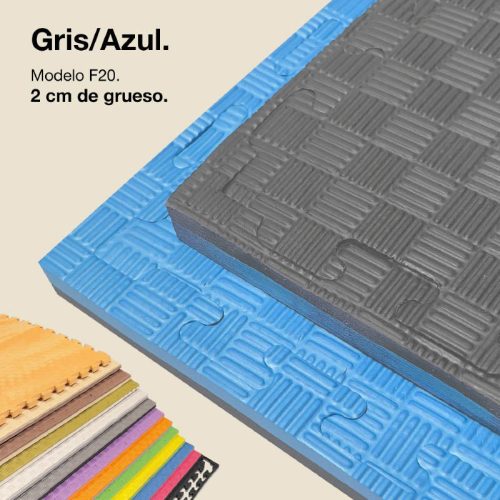 Tatami Puzzle 2cm Gris/Azul 100x100cm, Reversible Antideslizante F