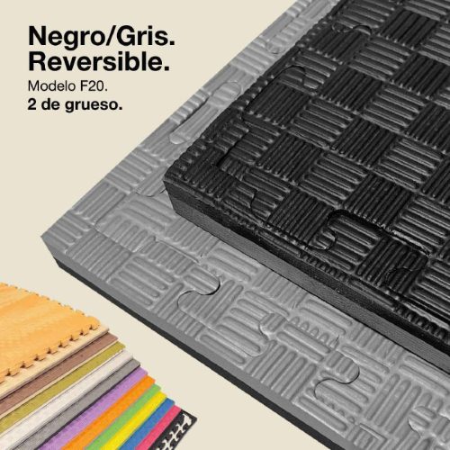 Tatami Puzzle 2cm Gris/Negro 100x100cm, Reversible Antideslizante F
