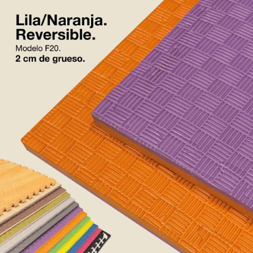 Tatami Puzzle 2cm Lila/Naranja 100x100cm, Reversible Antideslizante F