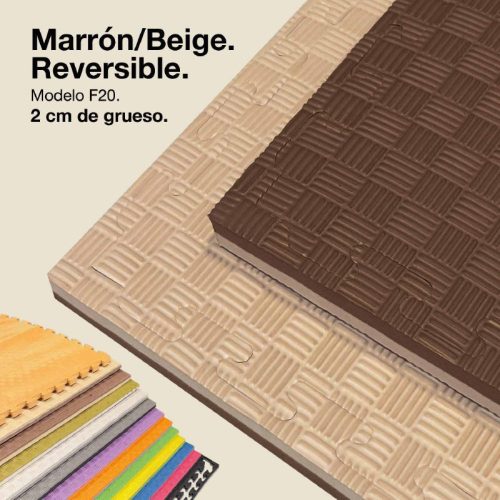 Tatami Puzzle 2cm Marrón/Beige 100x100cm, Reversible Antideslizante F