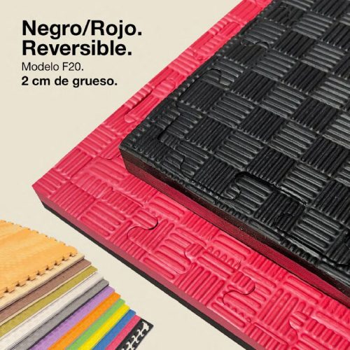 Tatami Puzzle 2cm Negro/Rojo 100x100cm, Reversible Antideslizante F