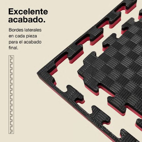 Tatami Puzzle 2cm Negro/Rojo 100x100cm, Reversible Antideslizante F