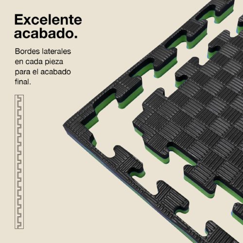 Tatami Puzzle 2cm Negro/Verde 100x100cm, Reversible Antideslizante F