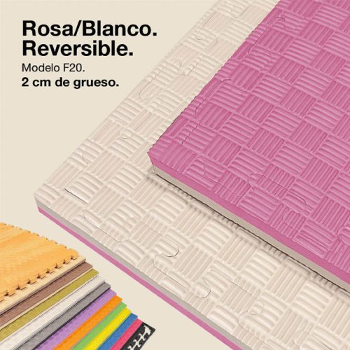 Tatami Puzzle 2cm Rosa/Blanco 100x100cm, Reversible Antideslizante F