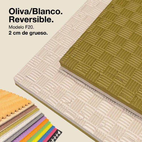 Tatami Puzzle 2cm Verde/Blanco 100x100cm, Reversible Antideslizante F