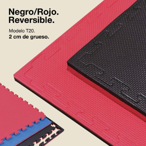 Tatami Puzzle 2cm Negro/Rojo 100x100cm, Reversible Antideslizante T