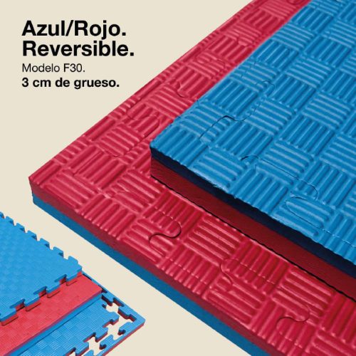 Tatami Puzzle 3cm Azul/Rojo 100x100cm, Reversible Antideslizante F