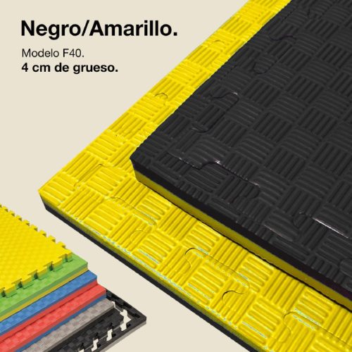 Tatami Puzzle 4cm Amarillo/Negro 100x100cm, Reversible Antideslizante F