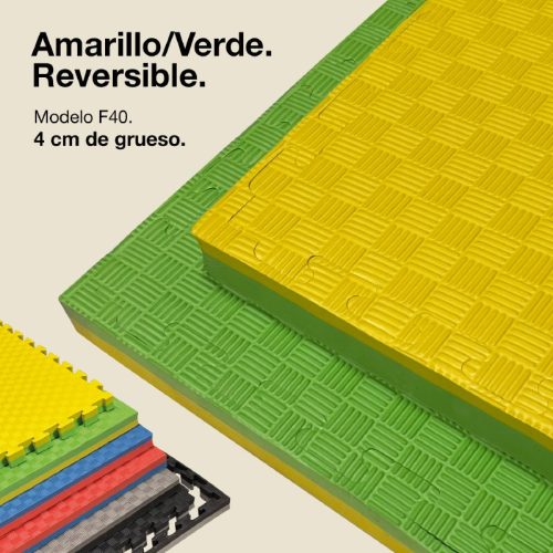 Tatami Puzzle 4cm Amarillo/Verde 100x100cm, Reversible Antideslizante F