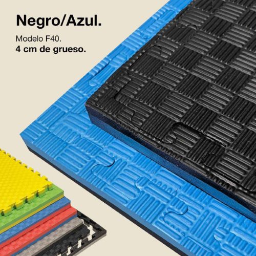 Tatami Puzzle 4cm Azul/Negro 100x100cm, Reversible Antideslizante F