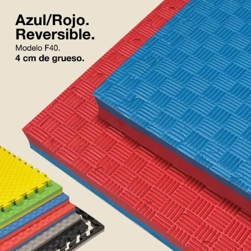 Tatami Puzzle 4cm Azul/Rojo 100x100cm, Reversible Antideslizante F
