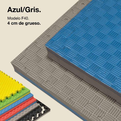 Tatami Puzzle 4cm Gris/Azul 100x100cm, Reversible Antideslizante F