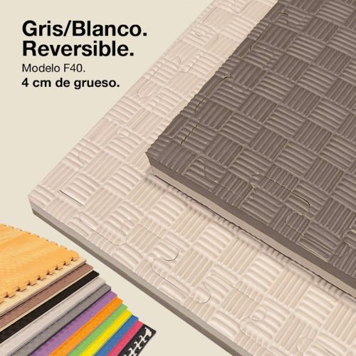 Tatami Puzzle 4cm Gris/Blanco 100x100cm, Reversible Antideslizante F