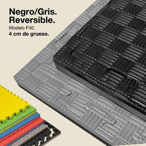 Tatami Puzzle 4cm Gris/Negro 100x100cm, Reversible Antideslizante F