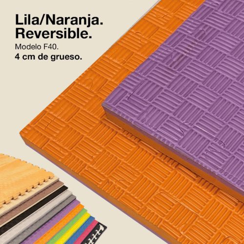 Tatami Puzzle 4cm Lila/Naranja 100x100cm, Reversible Antideslizante F