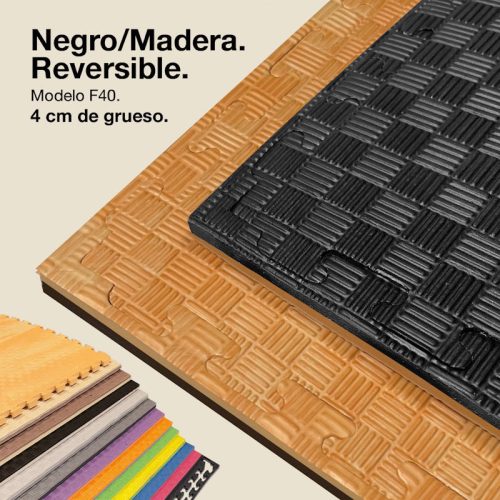 Tatami Puzzle 4cm Madera/Negro 100x100cm, Reversible Antideslizante F