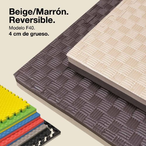Tatami Puzzle 4cm Marrón/Beige 100x100cm, Reversible Antideslizante F