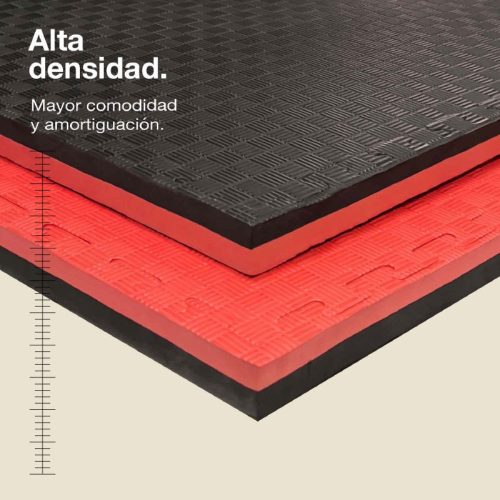 Tatami Puzzle 4cm Negro/Rojo 100x100cm, Reversible Antideslizante F
