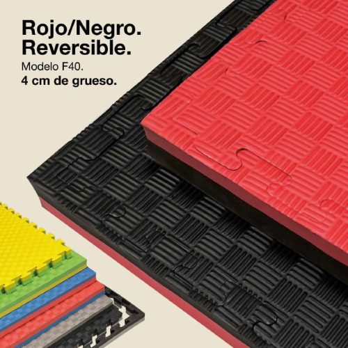Tatami Puzzle 4cm Negro/Rojo 100x100cm, Reversible Antideslizante F