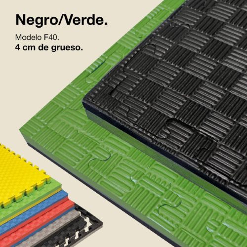 Tatami Puzzle 4cm Negro/Verde 100x100cm, Reversible Antideslizante F