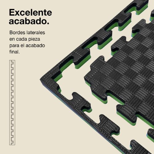 Tatami Puzzle 4cm Negro/Verde 100x100cm, Reversible Antideslizante F